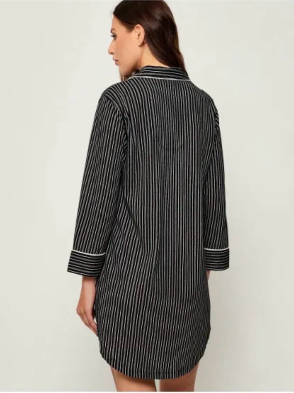 LAUREN RALPH LAUREN STRIPED COTTON SLEEP SHIRT SIZE SMALL BLACK WHITE - Picture 2 of 6
